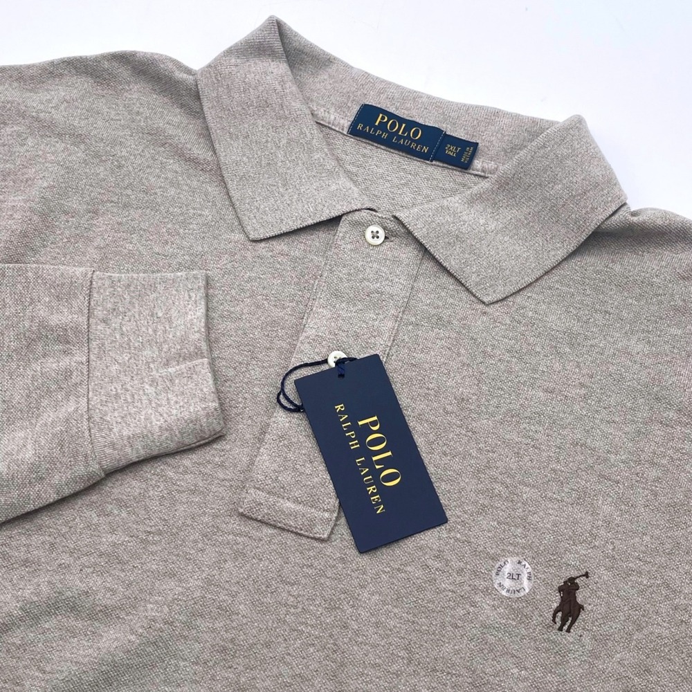Polo Ralph Lauren Mens 2XLT Long Sleeve Polo Shirt Oatmeal Heather Tan NEW